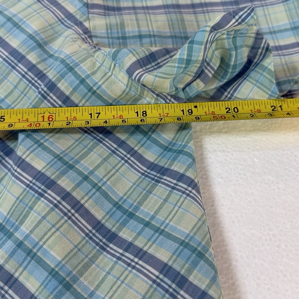 Van Heusen Women Blue Green Plaid Button Up Collared Short Sleeve Blouse Size M - Picture 5 of 6